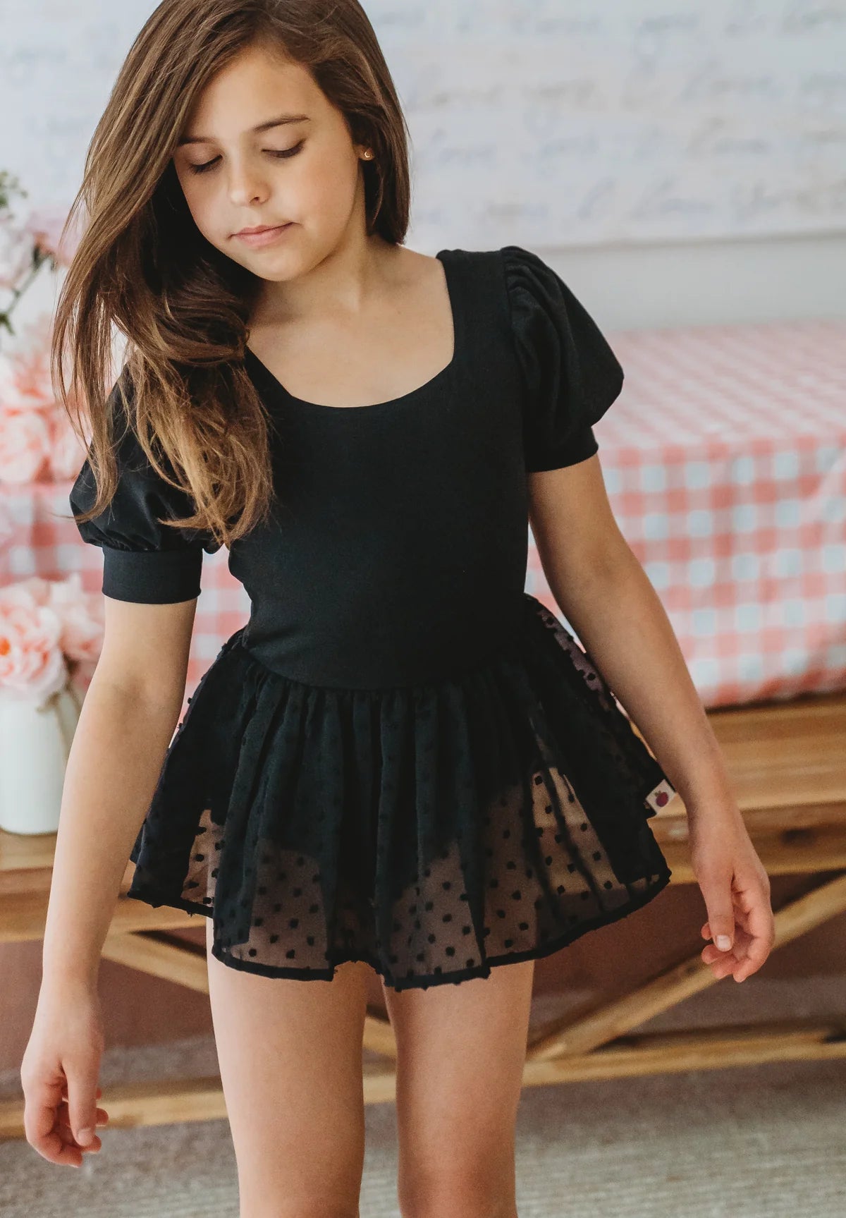 Puff Sleeve Skirted Leotard - Noir Nights