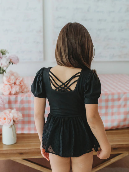 Puff Sleeve Skirted Leotard - Noir Nights
